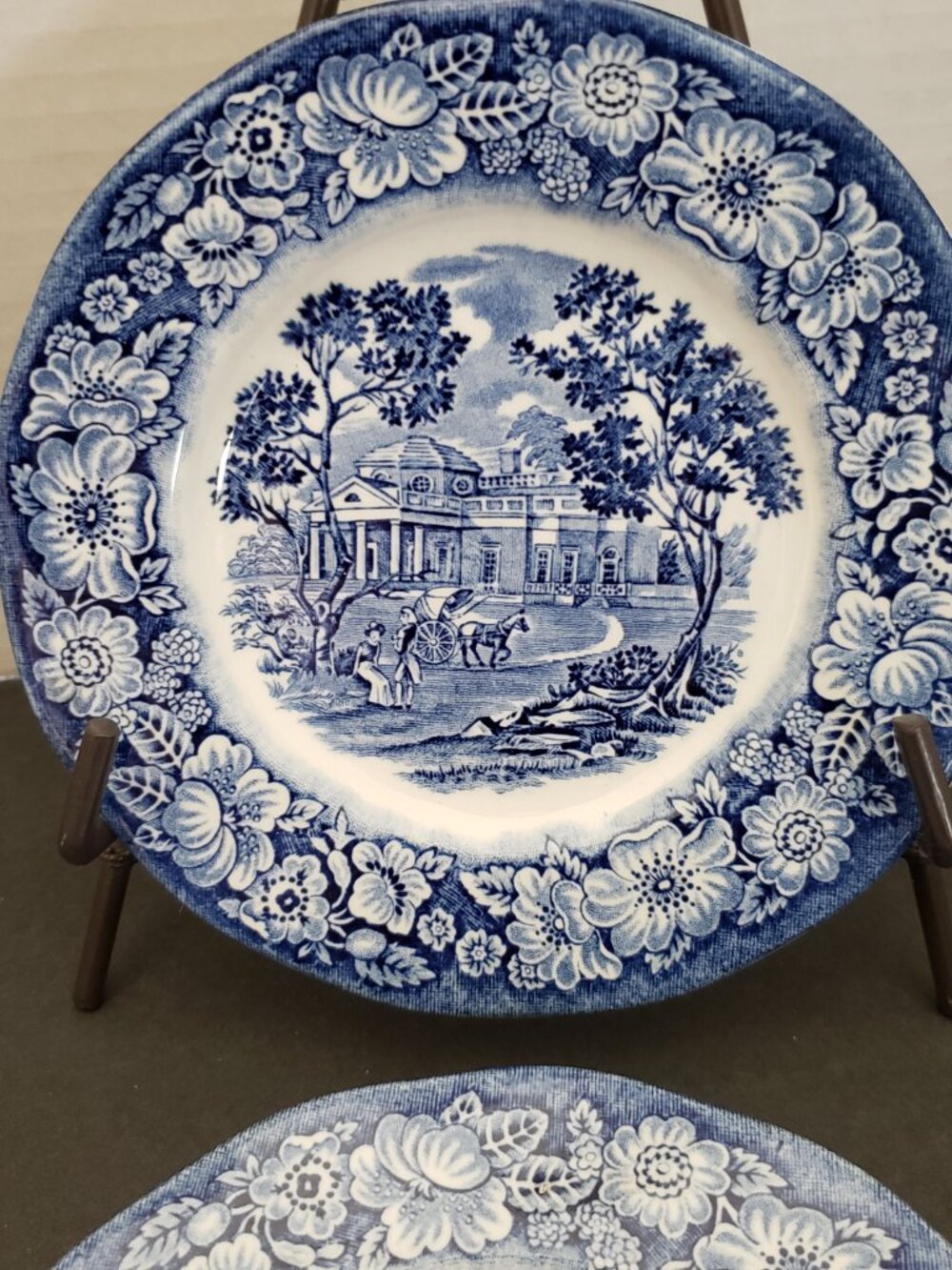 4 - Staffordshire liberty blue bread plates